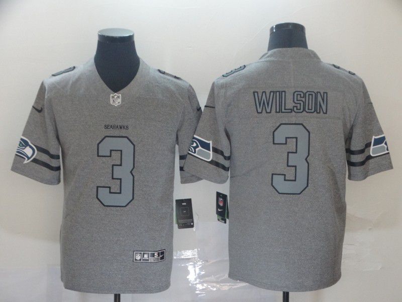 Men Seattle Seahawks #3 Wilson Grey Retro Nike NFL Jerseys